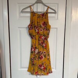Blue Rain Mustard Yellow Floral Spaghetti-Strap Mini Dress